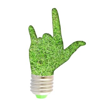 lightbulb - hand with grass. Concept - eco energy