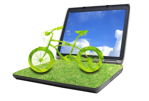 bike on grass laptop