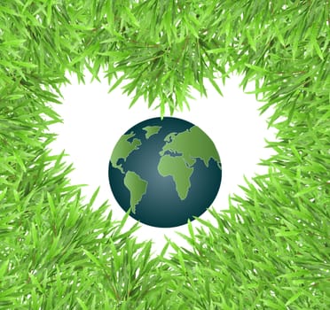 isolated green heart grass photo frame with   globe