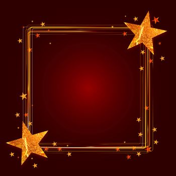 christmas frame with gold stars over red background