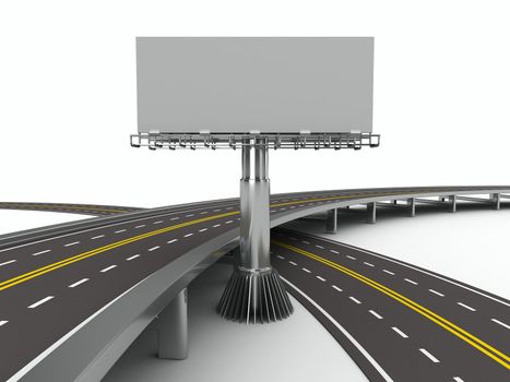 asphalted road with billboard. Isolated 3D image