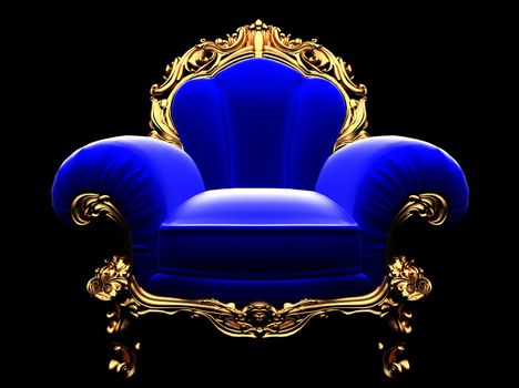 classic golden chair in the dark made in 3D