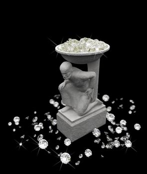 a lot of diamonds and marble statuette made in 3D