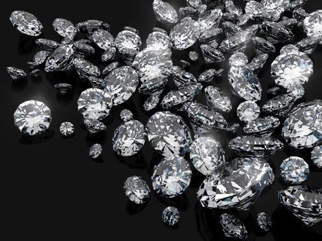 Diamonds on black surface made in 3D