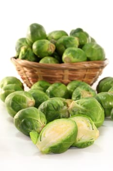 fresh, raw Brussels sprouts on white background