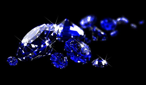 Sapphires on black surface made in 3D