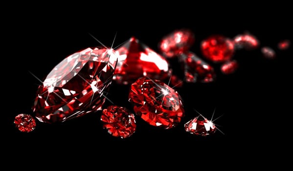 Rubies on black surface