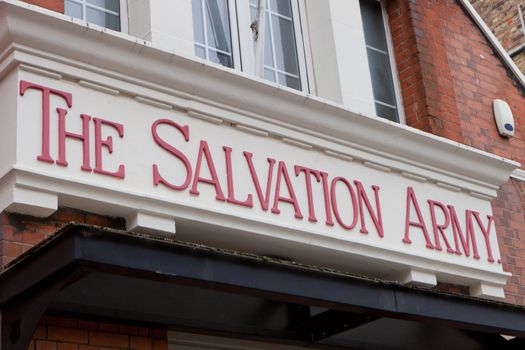 Salvation Army name above head quarters