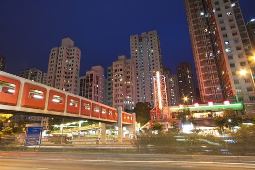 Busy traffic in Hong Kong at night along the highway