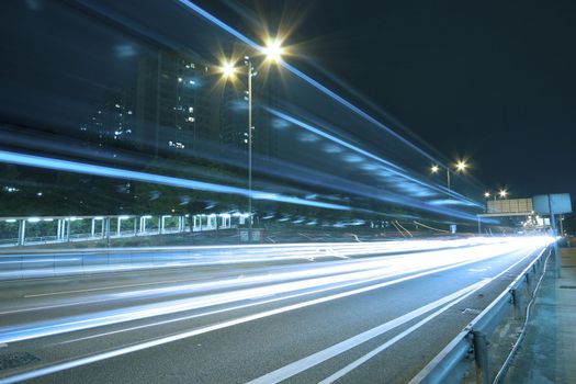 Traffic on highway of Hong Kong at night