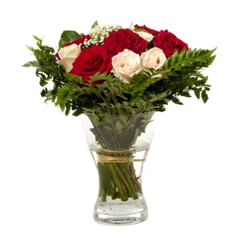 Bouquet of rose flowers in vase taken on a white background