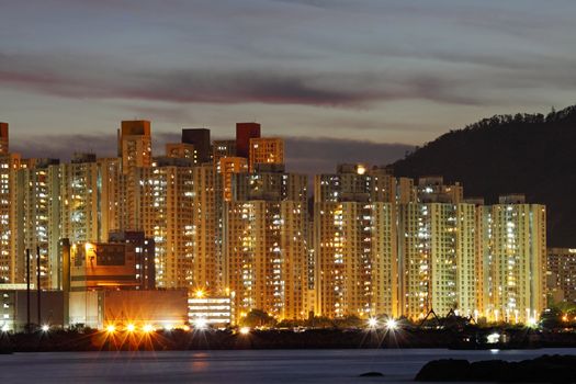 Hong Kong apartment blocks at night