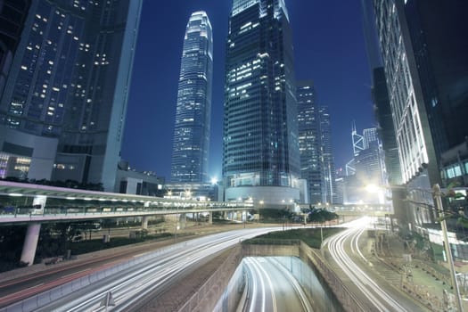 Traffic through downtown of Hong Kong at night