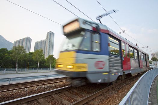 Moving train in Hong Kong