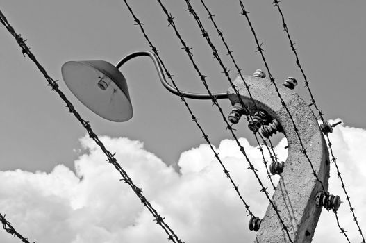 Electric fence at Auschwitz Birkenau concentration camp in Poland.