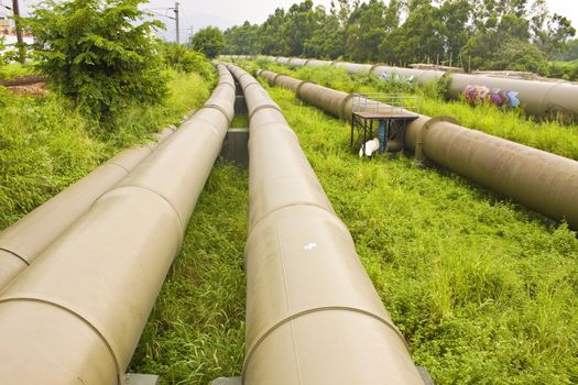 Industrial pipelines on the ground 