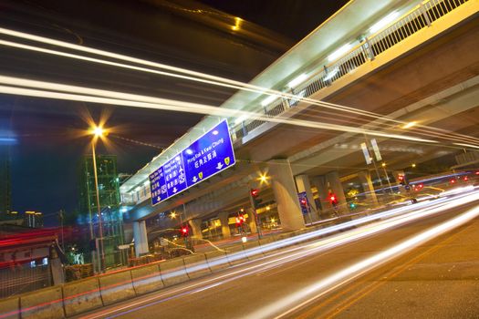 Traffic through downtown of Hong Kong at night