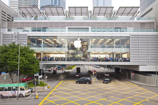 HONG KONG - SEPT 25, Apple Inc. opened its long-awaited first store in Hong Kong on 25 Sepetember, 2011. The store is located on two floors linked by a glass spiral staircase in Hong Kong Central district. There are many fans rushing inside the store. 