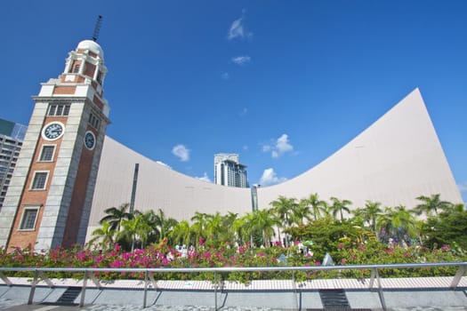 Clock tower in Hong Kong along waterfront