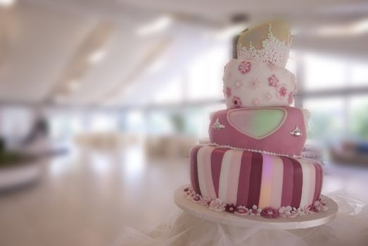 typical wedding cake with decorations and lace