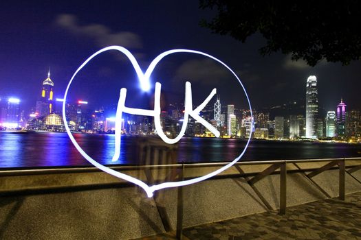 I love Hong Kong concept at night, light painting.