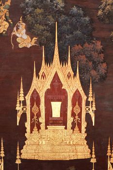 Design drawings on the wall Thai temple Public image. Can take photos. Literature is the art of Thailand. And Thailand as well as art.