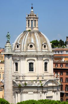 Traian column and Santa Maria di Loreto in Rome, Italy