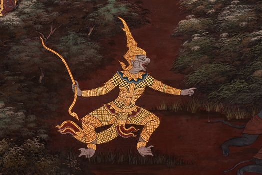 Design drawings on the wall Thai temple Public image. Can take photos. Literature is the art of Thailand. And Thailand as well as art.