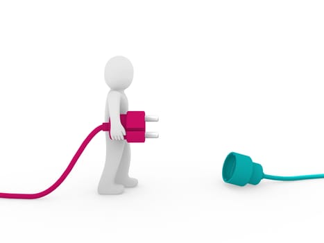 3d human man plug pink green cable socket