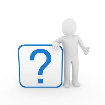 3d man human question mark blue cube think