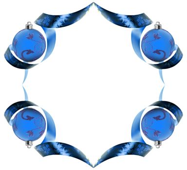 Decorative border made of blue ribbon swirls on white