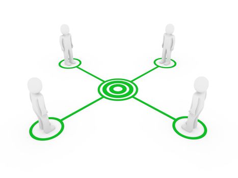 3d human men connection team teamwork circle green