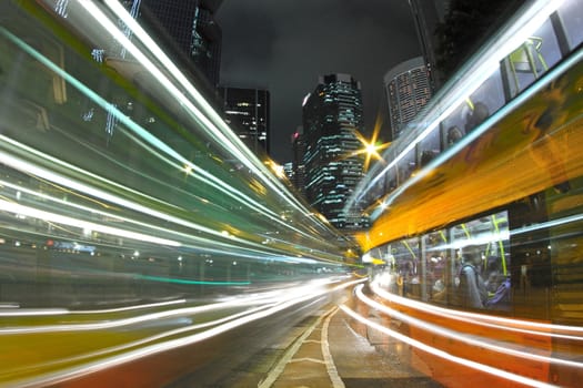 Traffic in Hong Kong city at night