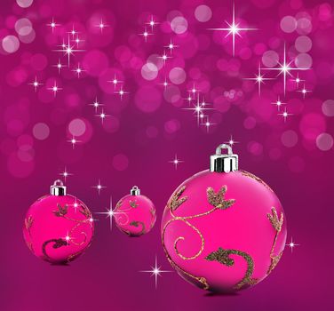 Pink christmas background with decorative bauble balls