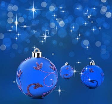 Blue christmas background with decorative bauble balls