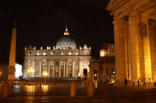 details of night Basilica di San Pietro, Vatican City, Rome, Italy 