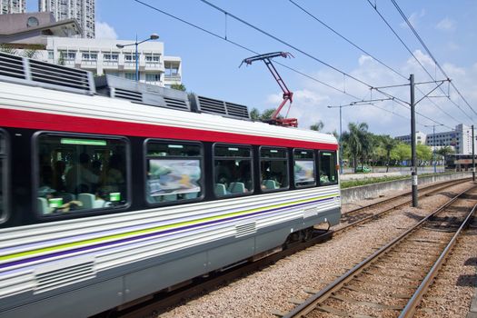 Moving train in Hong Kong