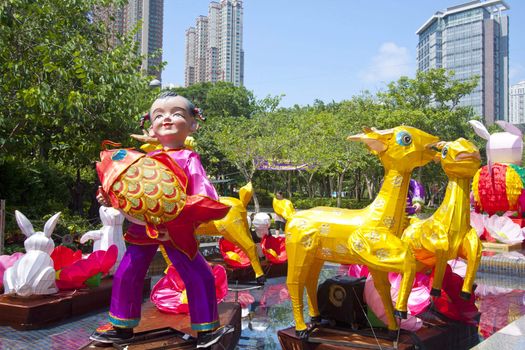 HONG KONG - SEPT 12; New Territories West Mid-Autumn Lantern Carnival on 12 September; 2011 in Tin Shui Wai; Hong Kong. It is one of the celebration event in Mid-Autumn Festival this year.