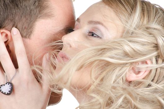 Beauty man and woman - lovers closeup portraits