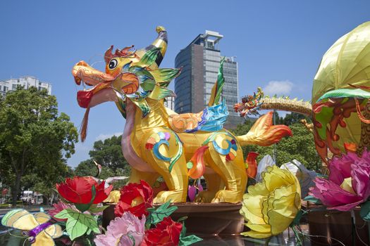 HONG KONG - SEPT 12; New Territories West Mid-Autumn Lantern Carnival on 12 Sepetember; 2011 in Tin Shui Wai; Hong Kong. It is one of the celebration event in Mid-Autumn Festival this year.