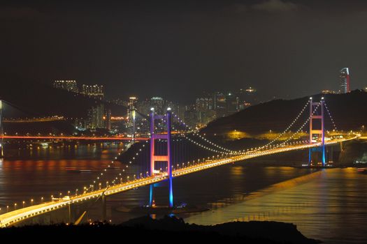 Tsing Ma Bridge at night in Hong Kong