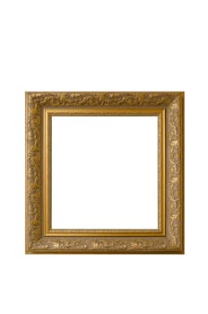 Picture gold frame with a decorative pattern on a white