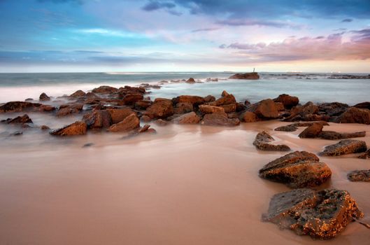 beautiful beach at newcastle NSW on sunset