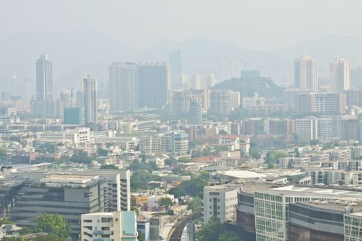Kowloon area of Hong Kong downtown in a highly polluted day