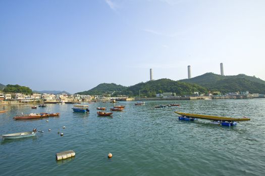 Coastal area with many fishing boats in Lamma Island, Hong Kong. 
