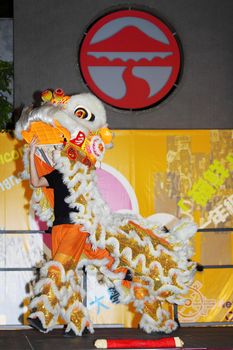 HONG KONG - 24 AUG, Lingnan University holds new student orientation every year to welcome freshmen on 24 August, 2011, Hong Kong. Lion Dance society gives a traditional performance.