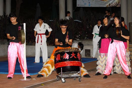 HONG KONG - 24 AUG, Lingnan University holds new student orientation every year to welcome freshmen on 24 August, 2011, Hong Kong. Lion Dance society gives a traditional performance.