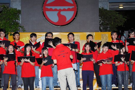 HONG KONG - 24 AUG, Lingnan University holds new student orientation every year to welcome freshmen on 24 August, 2011, Hong Kong. Christian Choir gives a singing performance. 