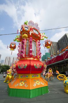 HONG KONG - 7 SEPT, Mid-autumn festival lanterns decorate in Wong Tai Sin district, Hong Kong on 7 September, 2011. They are all decorated outside Wong Tai Sin Temple.