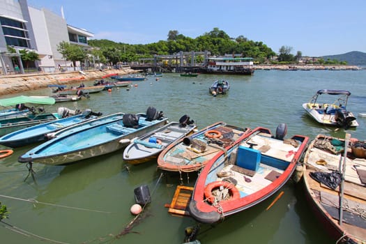 Fishing boats along the pier in Hong Kong